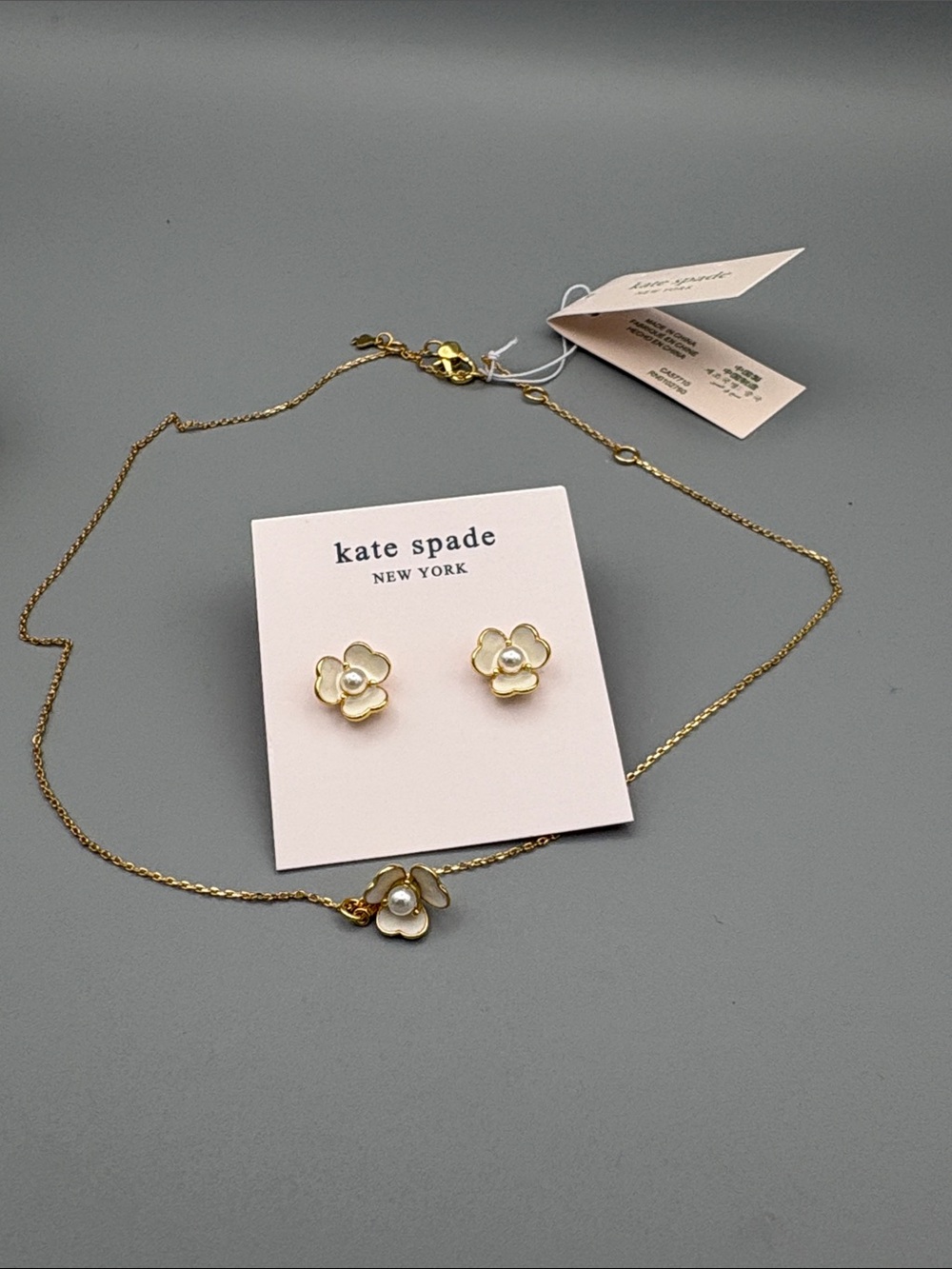 kate spade Gold and White Flower Necklace & Earring Set